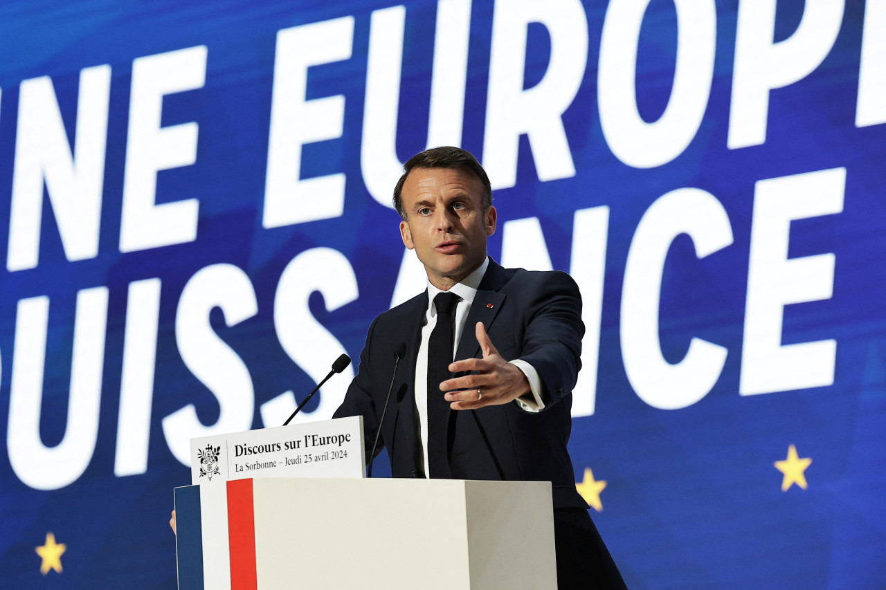 El presidente francés, Emmanuel Macron, habla sobre Europa en la Universidad de la Sorbona. Reuters
